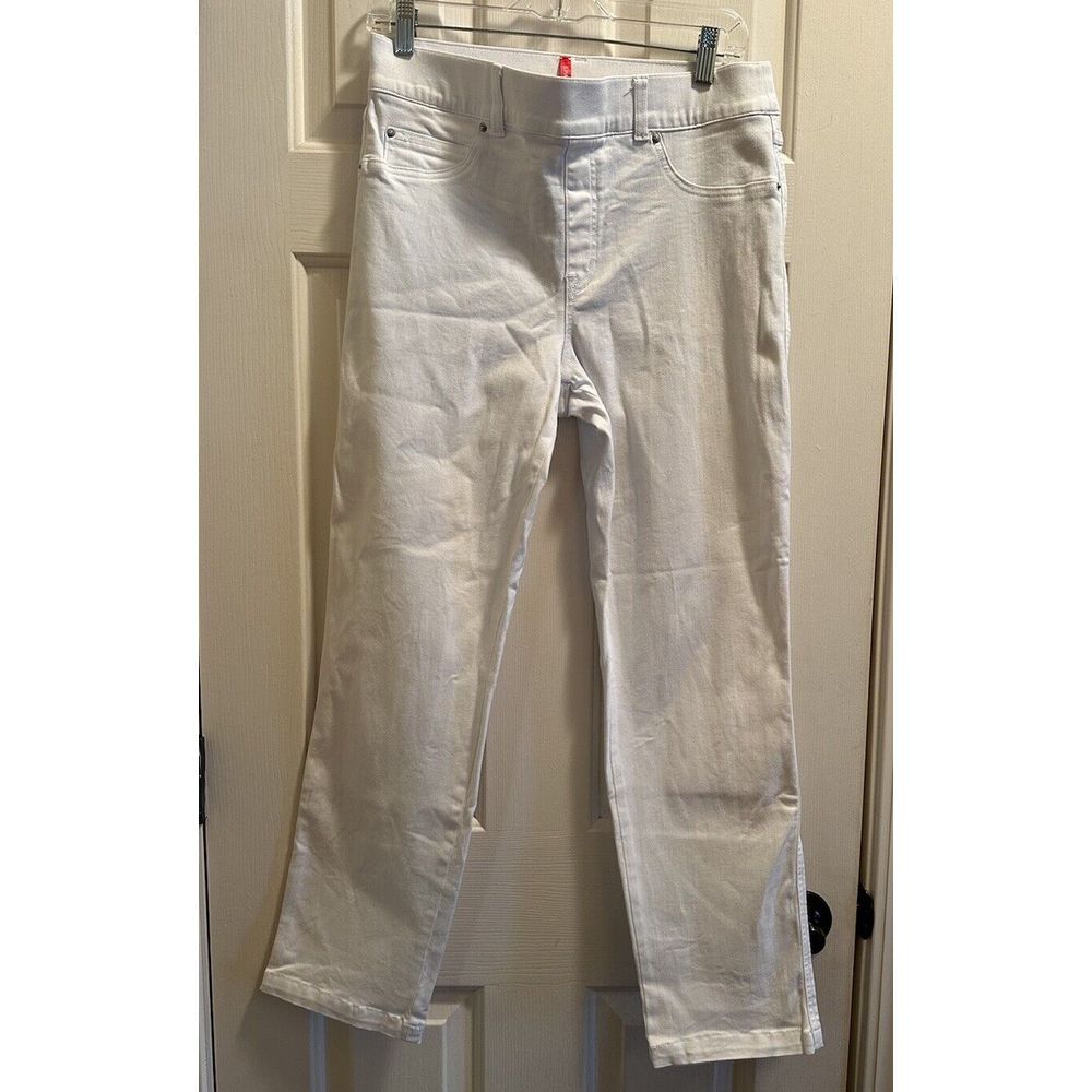 Spanx White Denim Straight Leg Jean Pull On Pants‎ Women Large EUC
